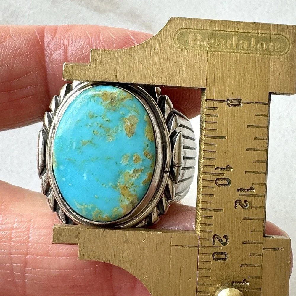 Navajo Mens Turquoise Ring Sz 12 Stamped Signed Denetdale Fans‎ Sterling Native